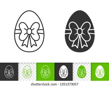 Easter black linear and silhouette icons. Thin line sign of chocolate egg. Bow outline pictogram isolated on white, color, transparent background. Vector Icon shape. Surprise simple symbol closeup