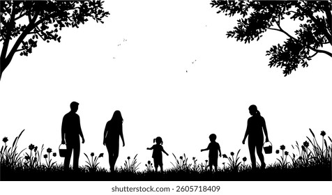 Easter Black Vector Silhouette on White Background | Holiday Illustration | Easter Bunny, Eggs and Spring | Minimalist and Editable Design