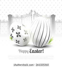 Easter black-white greeting card with eggs and place for your text
