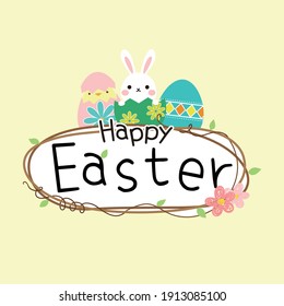 Easter Blessing card typography with bunny and chick hide in the eggs.