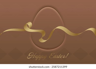 Easter Blessings. Brown background, golden ribbon, Easter greeting card, spring holiday, religion, Christianity, holiness, sacred day, faith, hope, grace.