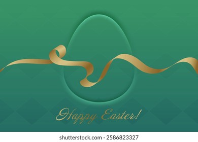 Easter Blessings. A golden ribbon sways over a green surface, forming a refined and stylish greeting card that captures the essence of faith and renewal.