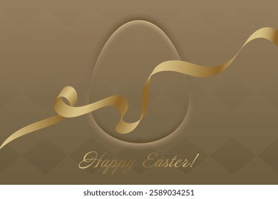 Easter Blessings. A graceful gold ribbon curves soft beige Easter background, enhancing the composition with festive charm. Classic holiday greeting, representing spirituality, blessings, tradition