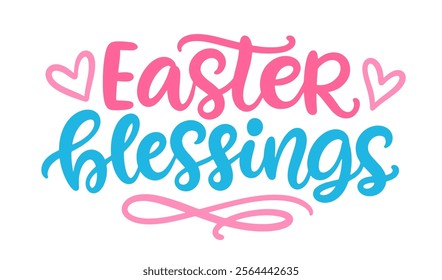 Easter Blessings phrase cute brush lettering. Hand lettered quote for poster, gift card, kids apparel design. Modern calligraphy, isolated on white background. Vector illustration