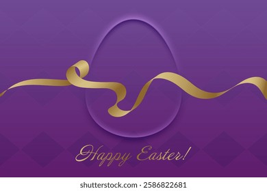 Easter Blessings. Purple Easter background, golden ribbon, sacred holiday, Christian faith, resurrection of Christ, divine grace, church gathering, religious tradition, spiritual harmony, peace.