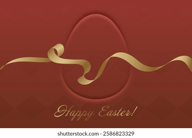 Easter Blessings. Red background, golden ribbon, Easter greeting card, holy celebration, Christianity, divine grace, resurrection, church service, religious tradition, spiritual joy.