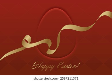 Easter Blessings. Red Easter background, golden ribbon, sacred holiday, Christian faith, resurrection of Christ, divine grace, church gathering, religious tradition, spiritual joy, peace.