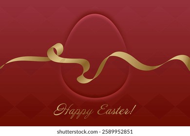 Easter Blessings. Red Easter background, golden ribbon, holy day, Christianity, sacred holiday, divine grace, spiritual awakening, religious celebration, resurrection, joy, peace.