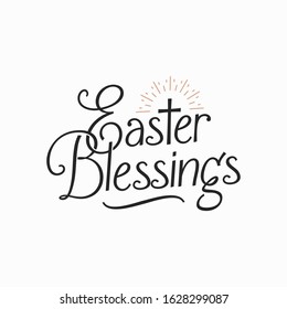 Easter Blessings vintage lettering. Happy easter sign on white background