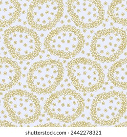 Easter bloom egg spring floral seamless pattern Line art hand drawn flower for design of textile, fabric, scrapbook., wallpaper. Vector background in pastel color.