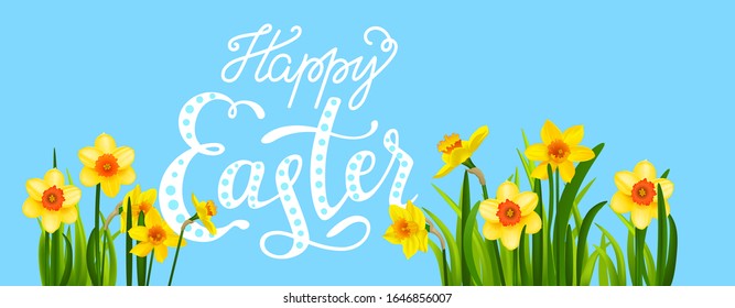 Easter blossom banner with daffodils