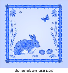 Easter blue bunny with butterfly frame place for text vector illustration