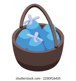 Easter blue egg basket icon isometric vector. Happy spring. Cute food