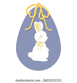 Easter blue egg with a bunny pattern and a yellow bow