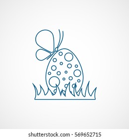 Easter Blue Egg And Butterfly Line Icon On White Background