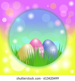 Easter blurred background with eggs. Vector illustration.