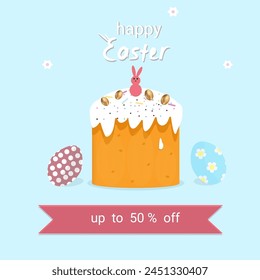 tarjeta de felicitación de boho de pascua. Pastel de Pascua y huevos de colores. Estética, belleza y elegancia.