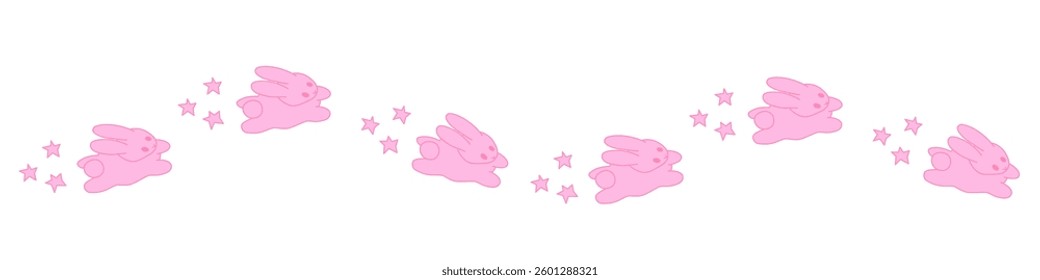 Easter border with cute pink bunny. Funny childish style banner template