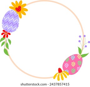 Diseño de borde de Pascua con huevos de Pascua decorados. Feliz concepto de Pascua. Ilustración