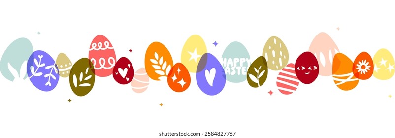 Easter border, Easter egg banner with colorful painted eggs