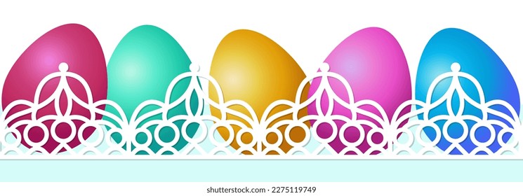 Frontera de Semana Santa con huevos de Pascua y diseño de encajes decorativos. Patrón horizontal sin soldadura. Ilustración del vector