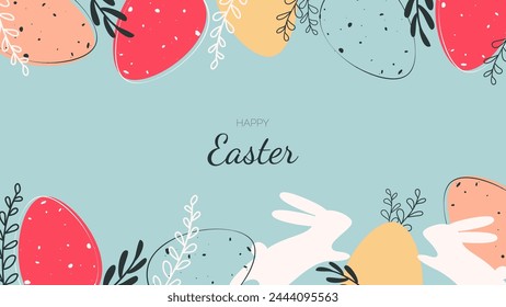 easter border frame with eggs and bunny silhouettes