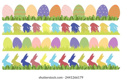 Easter border frames with rabbits and eggs. Banner set with decorated eggs and bunnies