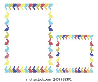 Easter border frames with space for text. Border with decorated bunnies on white background.