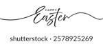 Easter border, happy Easter calligraphy lettering text, Easter line art