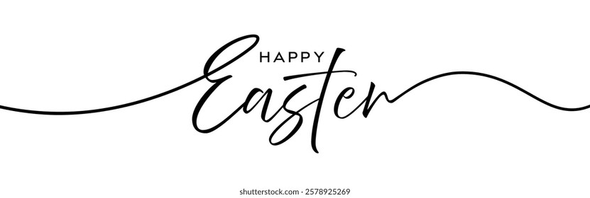 Easter border, happy Easter calligraphy lettering text, Easter line art