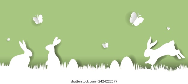 Easter Border Isolated Green Background 
With Gradient Mesh, Vector Illustration