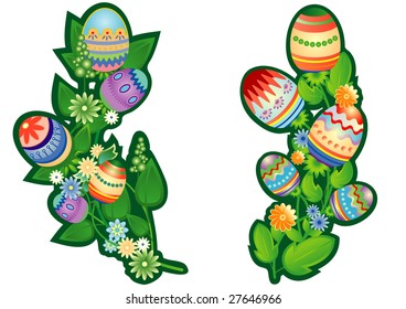 Easter bouquet from flowers and Easter eggs