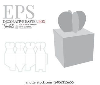 Easter Box self lock template, Vector with die cut, laser cut lines. White clear blank isolated decorative gift box mock up on white background with p