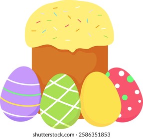 Easter bread and decorated easter eggs. Vector illustration with transparent background. 