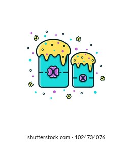 Easter bread flat color line icon on isolated background. Paska, kulich symbol in thin linear design. Traditional food for spring christian holiday vector ilustration. 