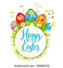  Easter bright card for design card, banner,ticket, leaflet and so on.Template page with handwritten inscription Happy Easter. Holiday card.