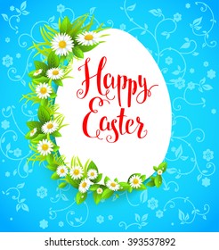 Easter bright card with flowers. Background for design card, banner,ticket, leaflet and so on.Template page with handwritten inscription Happy Easter. Holiday card. Place for text.