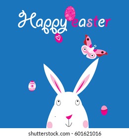 Easter bright colored card with rabbit and eggs