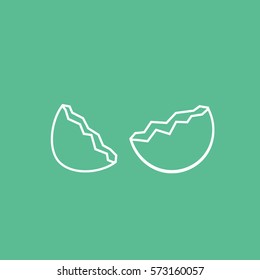 Easter Broken Egg Line Icon On Green Background