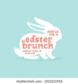 Easter brunch lettering on white bunny silhouette for card, invitation, poster, banner template. Vector illustration.
