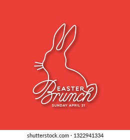 Easter Brunch Linear Lettering With Bunny Silhouette For Card, Invitation, Poster, Banner Template. Vector Illustration.