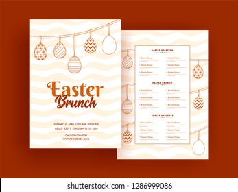 Tarjeta de menú o diseño de plantilla de Brunch de Pascua con detalles de fecha, hora y lugar.