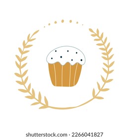 Easter bun. Kulich. Bread. Happy Easter.Hand-drawn. Vector illustration.