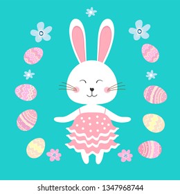Easter bunni and easter eggs. Vector illustration.