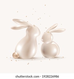 Easter bunnies 3D rendering vector in rose gold 