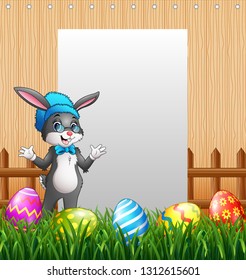 Easter bunnies with blank sign background