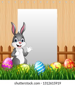Easter bunnies with blank sign background