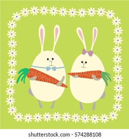 Easter bunnies and   carrots. Vector illustration.