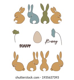 Easter bunnies clipart, vector illustration, colorful rabbits