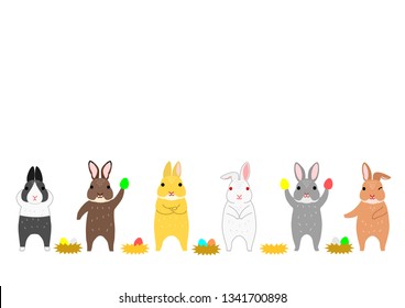 Easter bunnies and colorful eggs